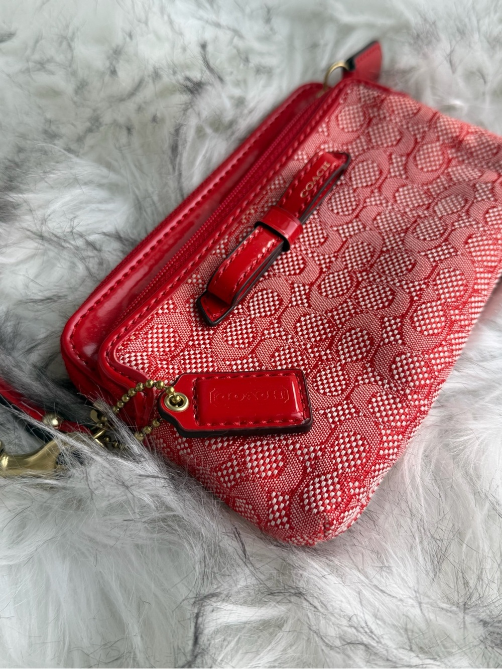 Coach Red Signature Jacquard Wristlet Y2K